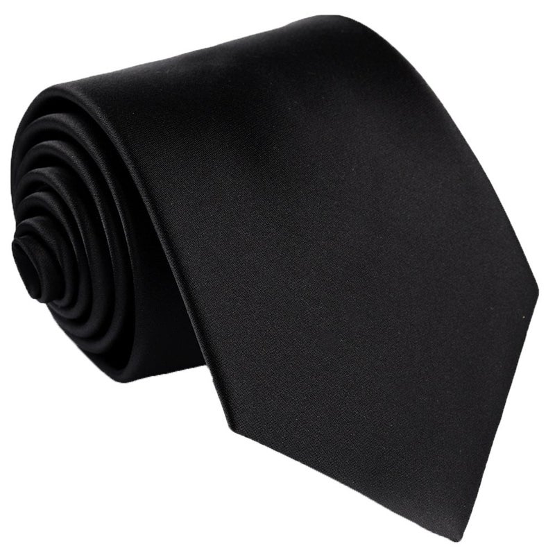 fortunatever Classical Men's Solid Handmade Extra Long Necktie,Black Tie With Gift Box - Image 1